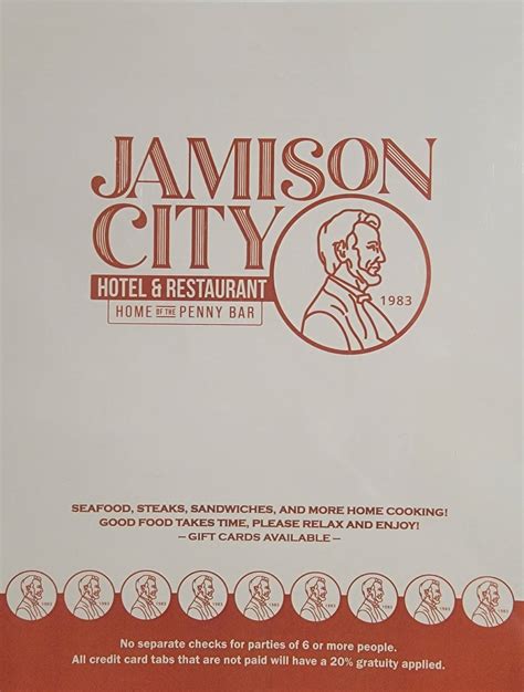 Menu for Jamison City Hotel Restaurant & Bar in .